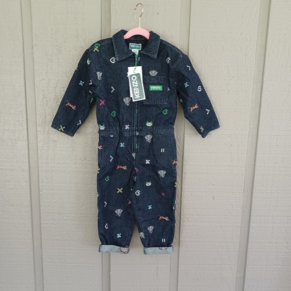 Kenzo Kids All in One Embroidered Denim Jumpsuit Size 6Y Nonstretch Zip